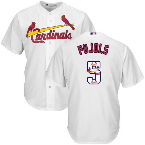 Cardinals #5 Albert Pujols White Team Logo Fashion Stitched MLB Jersey - Click Image to Close